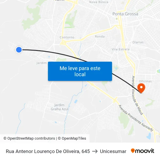 Rua Antenor Lourenço De Oliveira, 645 to Unicesumar map