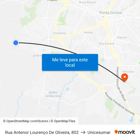 Rua Antenor Lourenço De Oliveira, 802 to Unicesumar map