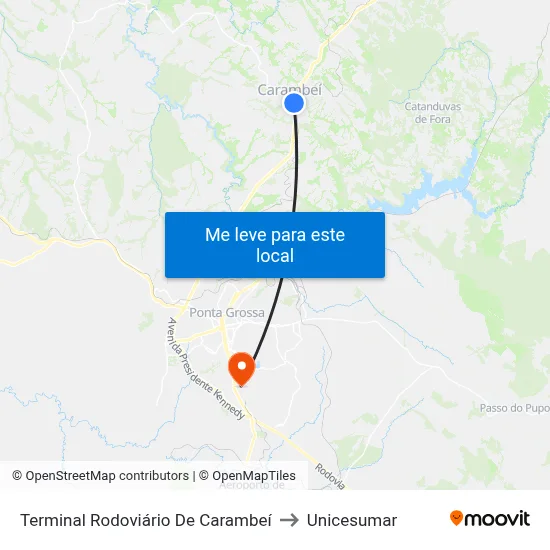 Terminal Rodoviário De Carambeí to Unicesumar map