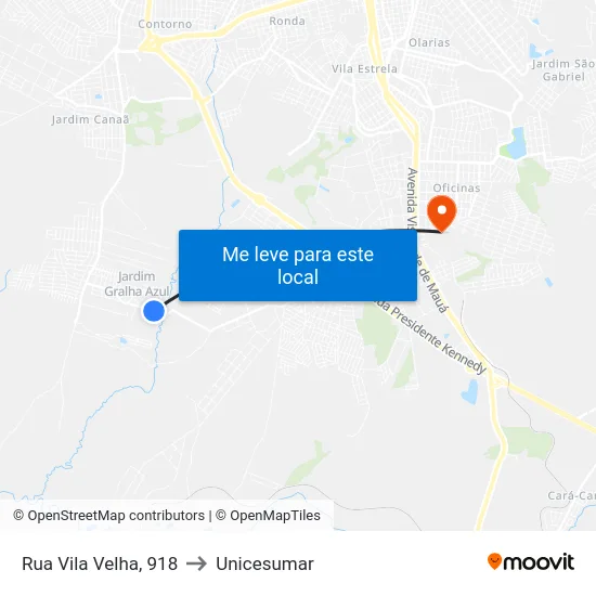 Rua Vila Velha, 918 to Unicesumar map