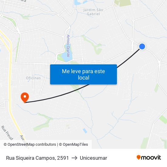 Rua Siqueira Campos, 2591 to Unicesumar map