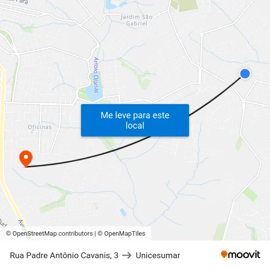 Rua Padre Antônio Cavanis, 3 to Unicesumar map