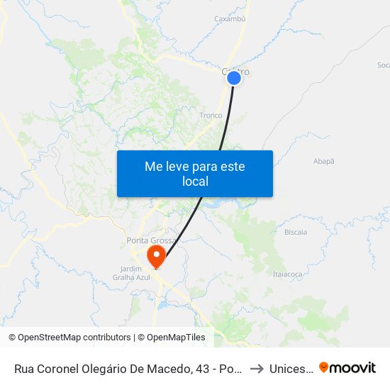 Rua Coronel Olegário De Macedo, 43 - Ponto De Integração 10 to Unicesumar map