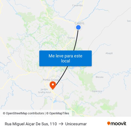 Rua Miguel Aiçar De Sus, 110 to Unicesumar map