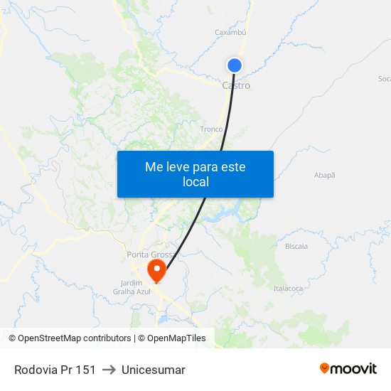 Rodovia Pr 151 to Unicesumar map