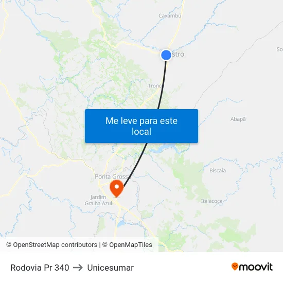 Rodovia Pr 340 to Unicesumar map