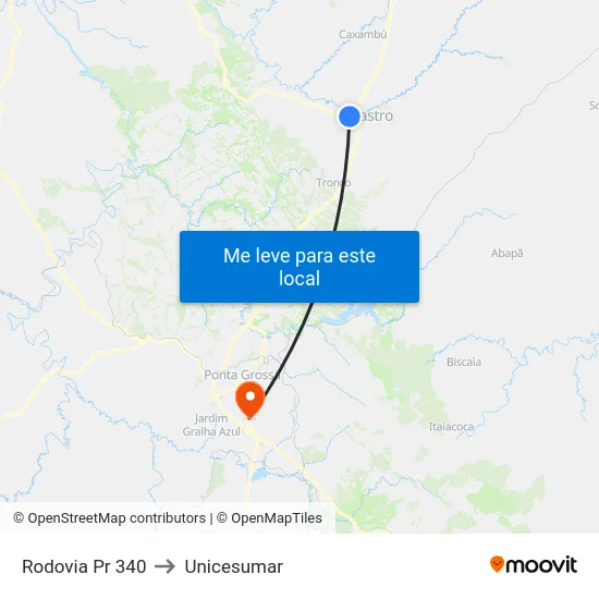 Rodovia Pr 340 to Unicesumar map