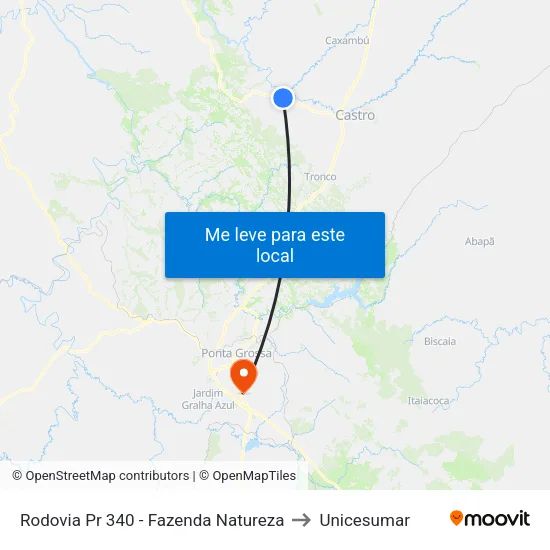 Rodovia Pr 340 - Fazenda Natureza to Unicesumar map