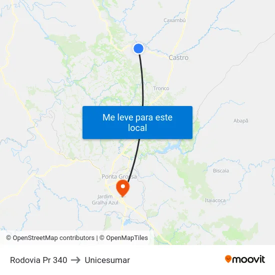 Rodovia Pr 340 to Unicesumar map