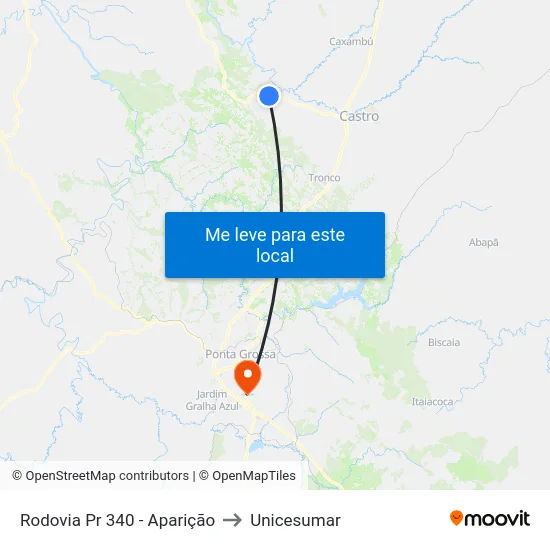Rodovia Pr 340 - Aparição to Unicesumar map