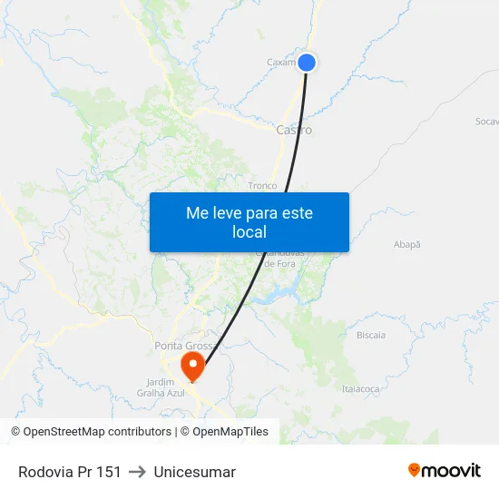 Rodovia Pr 151 to Unicesumar map