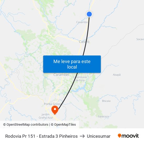 Rodovia Pr 151 - Estrada 3 Pinheiros to Unicesumar map