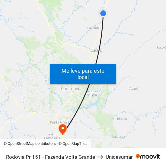 Rodovia Pr 151 - Fazenda Volta Grande to Unicesumar map