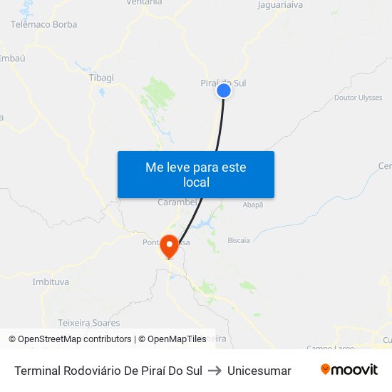 Terminal Rodoviário De Piraí Do Sul to Unicesumar map