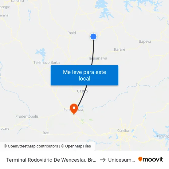 Terminal Rodoviário De Wenceslau Braz to Unicesumar map