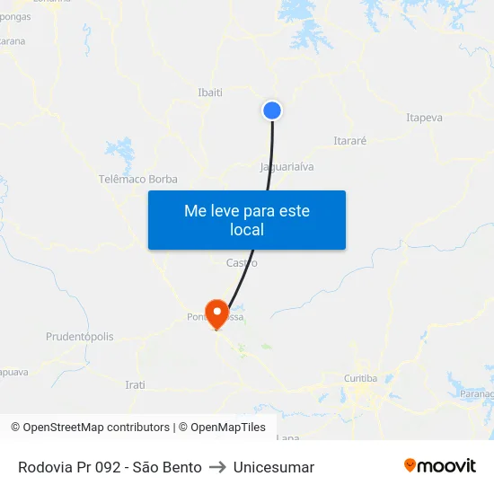 Rodovia Pr 092 - São Bento to Unicesumar map