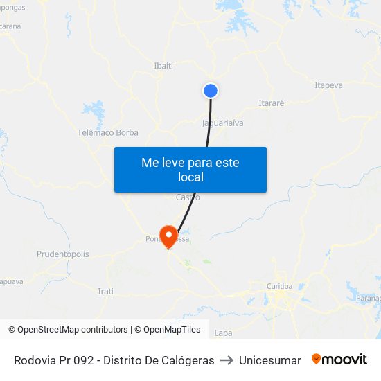 Rodovia Pr 092 - Distrito De Calógeras to Unicesumar map