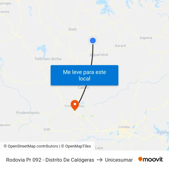 Rodovia Pr 092 - Distrito De Calógeras to Unicesumar map