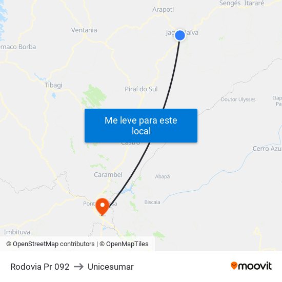 Rodovia Pr 092 to Unicesumar map