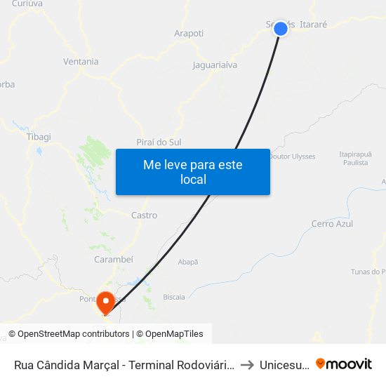 Rua Cândida Marçal - Terminal Rodoviário De Sengés to Unicesumar map