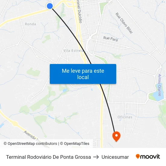 Terminal Rodoviário De Ponta Grossa to Unicesumar map