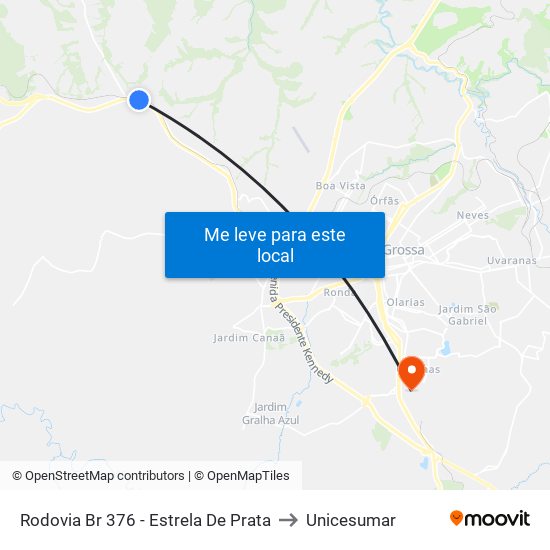 Rodovia Br 376 - Estrela De Prata to Unicesumar map