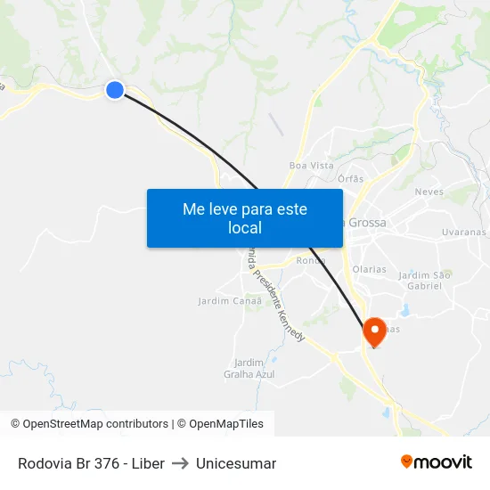 Rodovia Br 376 - Liber to Unicesumar map