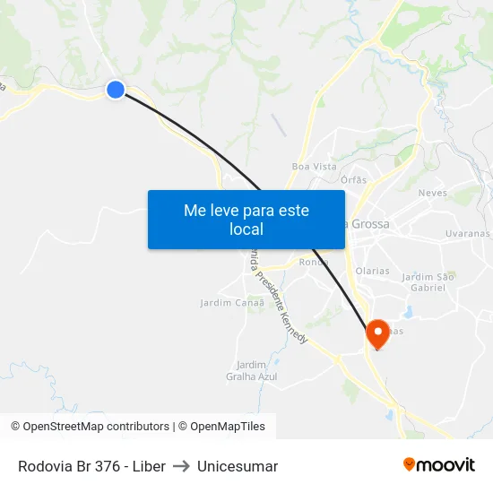 Rodovia Br 376 - Liber to Unicesumar map