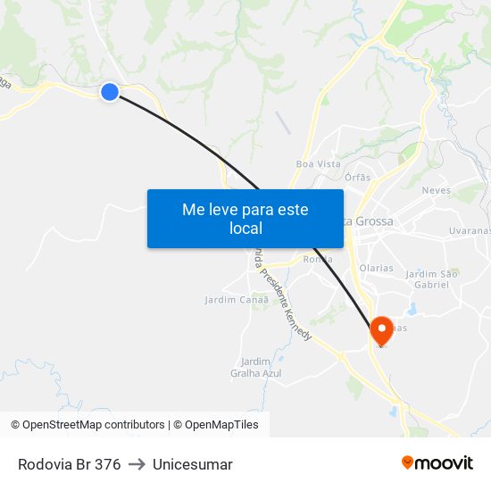 Rodovia Br 376 to Unicesumar map