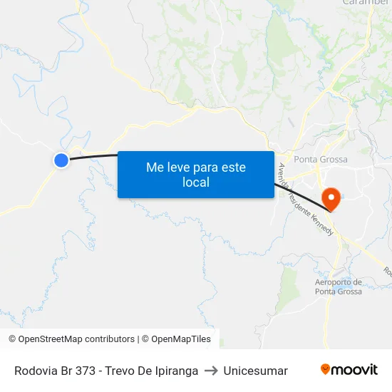 Rodovia Br 373 - Trevo De Ipiranga to Unicesumar map