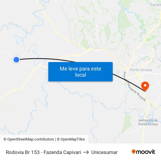 Rodovia Br 153 - Fazenda Capivari to Unicesumar map