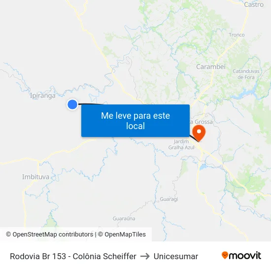 Rodovia Br 153 - Colônia Scheiffer to Unicesumar map