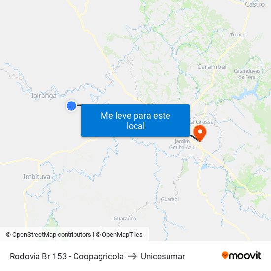 Rodovia Br 153 - Coopagricola to Unicesumar map