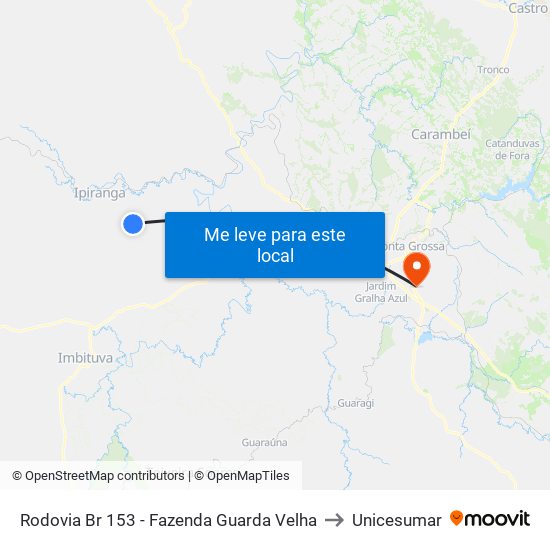 Rodovia Br 153 - Fazenda Guarda Velha to Unicesumar map