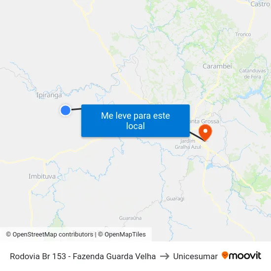 Rodovia Br 153 - Fazenda Guarda Velha to Unicesumar map