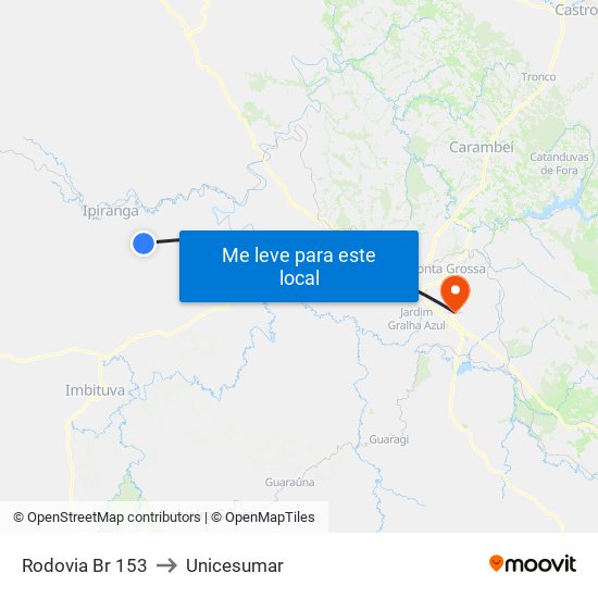 Rodovia Br 153 to Unicesumar map