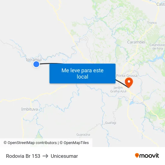Rodovia Br 153 to Unicesumar map