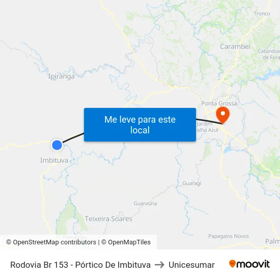 Rodovia Br 153 - Pórtico De Imbituva to Unicesumar map