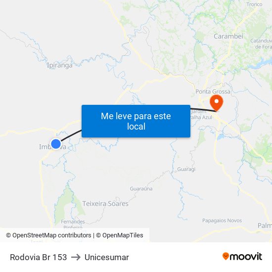 Rodovia Br 153 to Unicesumar map