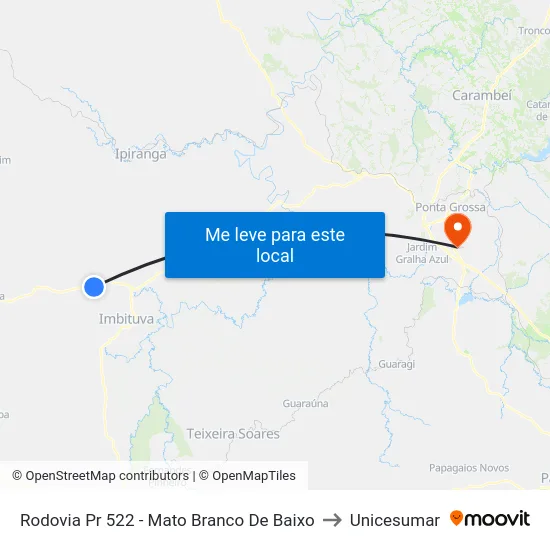 Rodovia Pr 522 - Mato Branco De Baixo to Unicesumar map