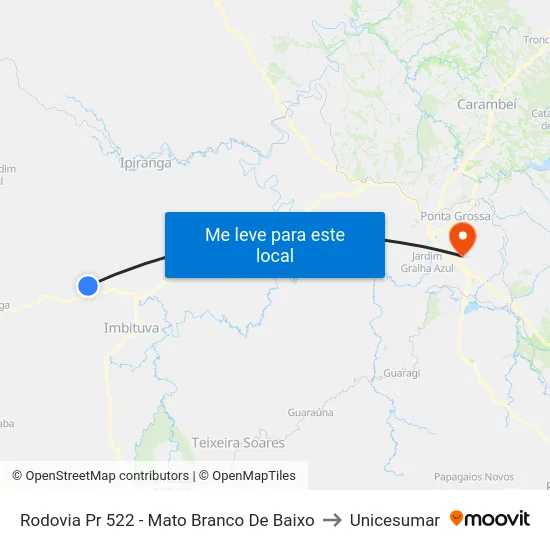 Rodovia Pr 522 - Mato Branco De Baixo to Unicesumar map