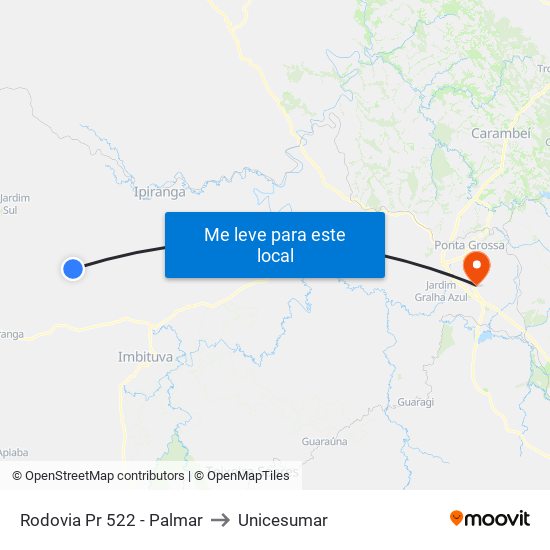 Rodovia Pr 522 - Palmar to Unicesumar map