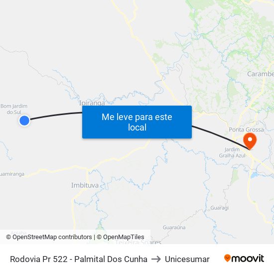 Rodovia Pr 522 - Palmital Dos Cunha to Unicesumar map