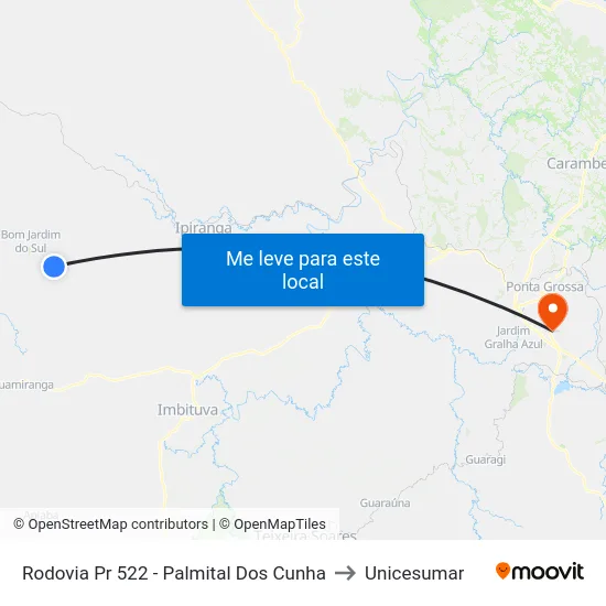 Rodovia Pr 522 - Palmital Dos Cunha to Unicesumar map