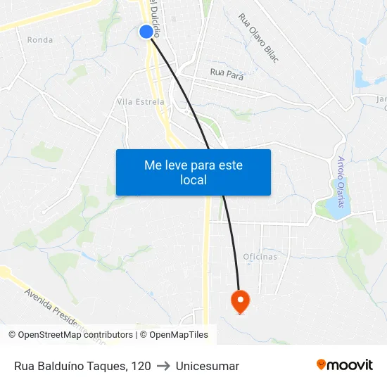 Rua Balduíno Taques, 120 to Unicesumar map