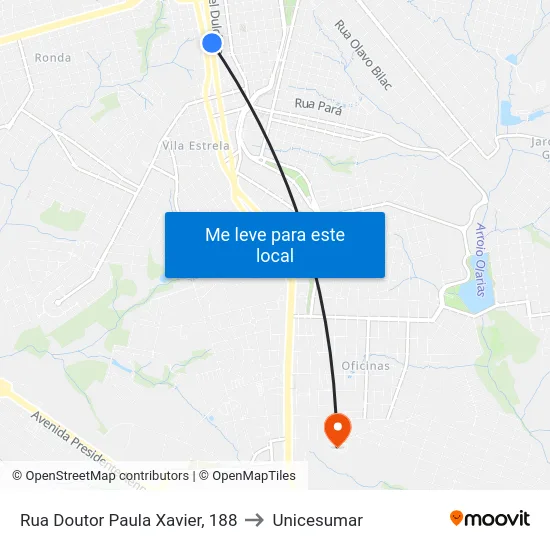 Rua Doutor Paula Xavier, 188 to Unicesumar map