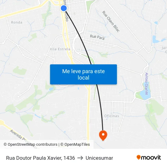 Rua Doutor Paula Xavier, 1436 to Unicesumar map