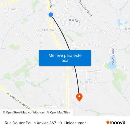 Rua Doutor Paula Xavier, 867 to Unicesumar map