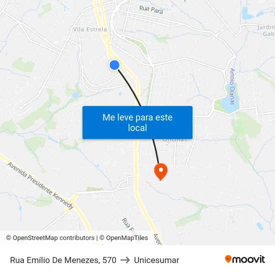 Rua Emílio De Menezes, 570 to Unicesumar map