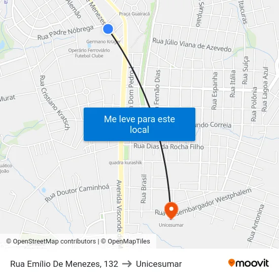 Rua Emílio De Menezes, 132 to Unicesumar map